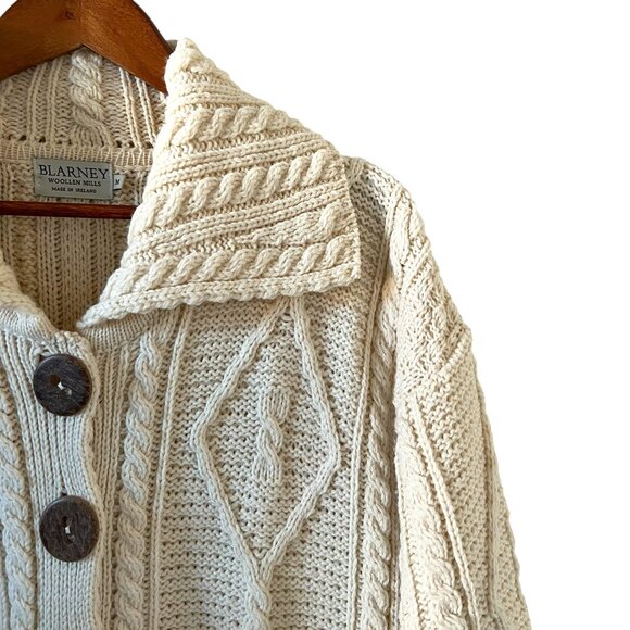 BLARNEY Made In Ireland Merino Wool Cardigan Sweater In Cream Size M - Picture 4 of 13